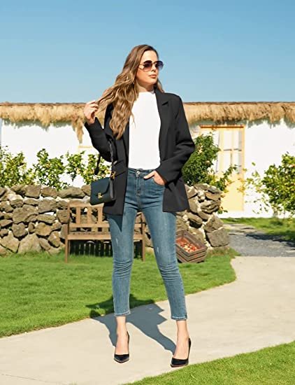 Womens Casual Blazer Jacket Pockets Long Sleeve Open Front Work Office Blazer