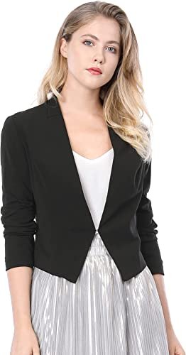 Women's Work Office Suit Collarless Casual Cropped Blazer Jacket