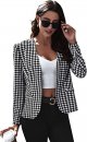 Women Elegant Open Front Houndstooth Blazer Work Office Jacket Outwear